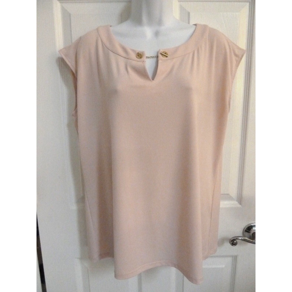 Calvin Klein Pink Sleeveless Boxy Blouse V-Neck Career Top XL Professional